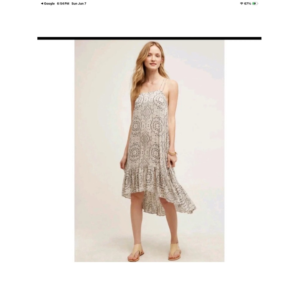 Anthropologie By Eloise Dress S White Black Medallion Boho High-Low Ruffle Midi